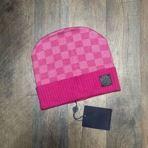 Pink Checkered Knit Hat